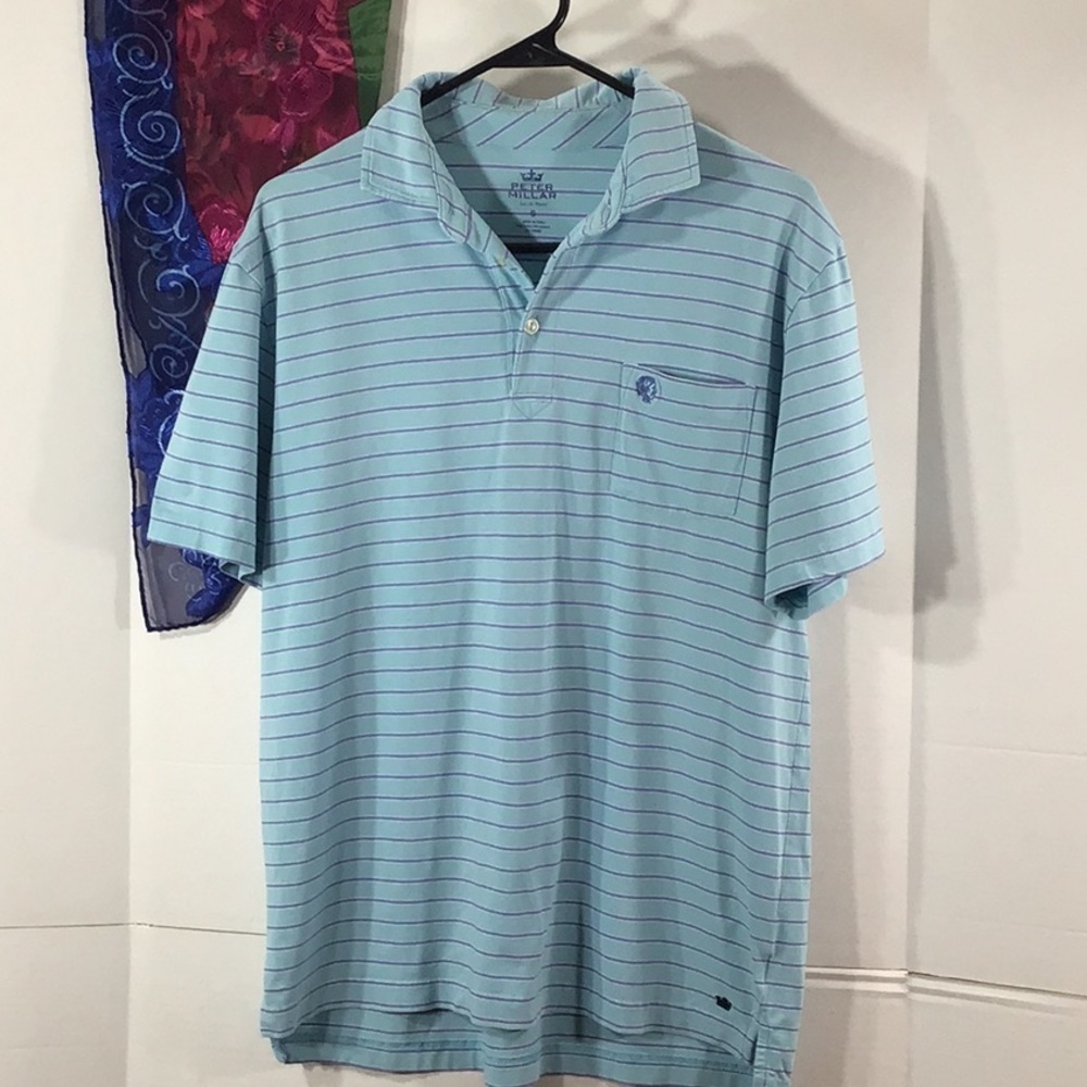 Peter Millar men’s blue striped golf shirt S